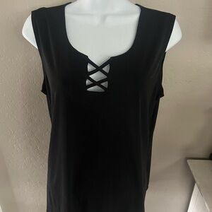 **4 for $15!** Black Sleeveless Top with Crisscross Detail